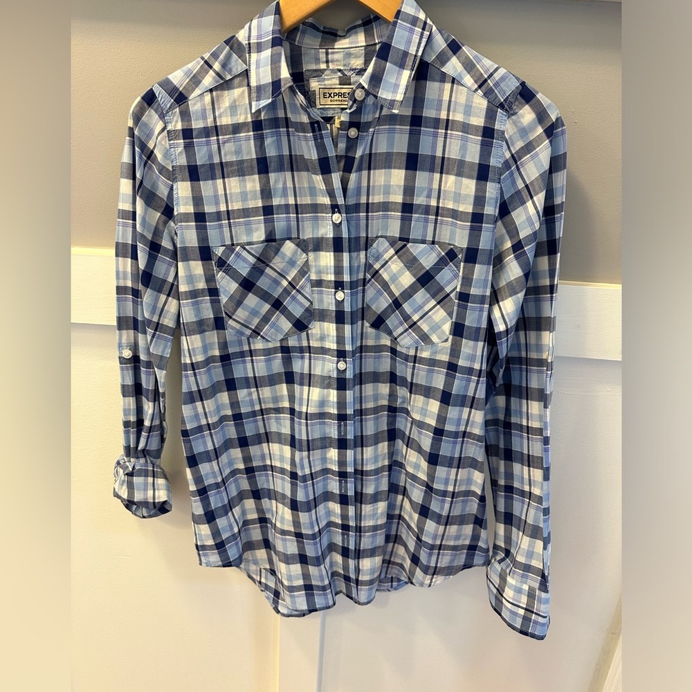 Express Boyfriend women’s button down plaid shirt. XS